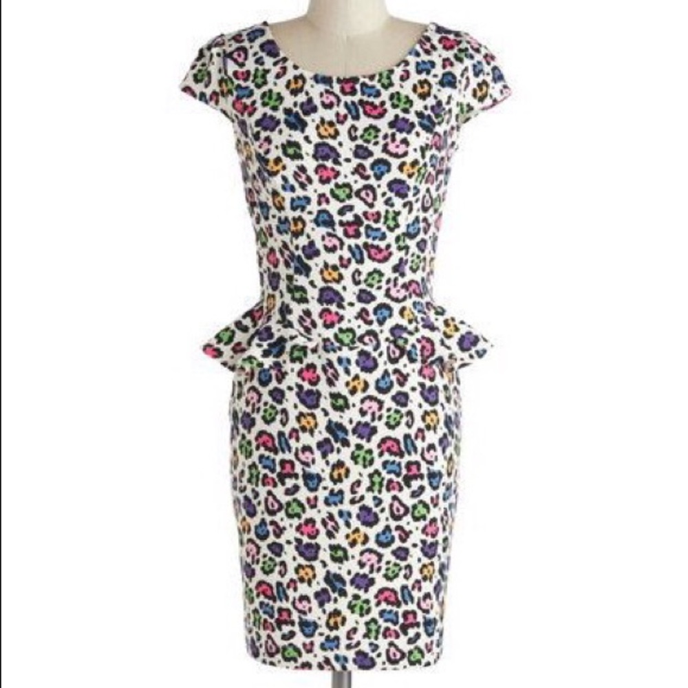Betsey Johnson Multi-Color leopard peplum dress